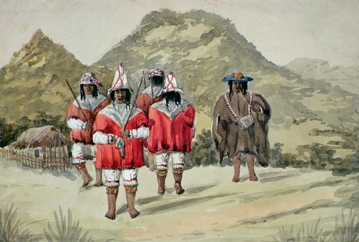 Dancing Indios, ca. 1875 (wc på papir) af Alfred Gustin