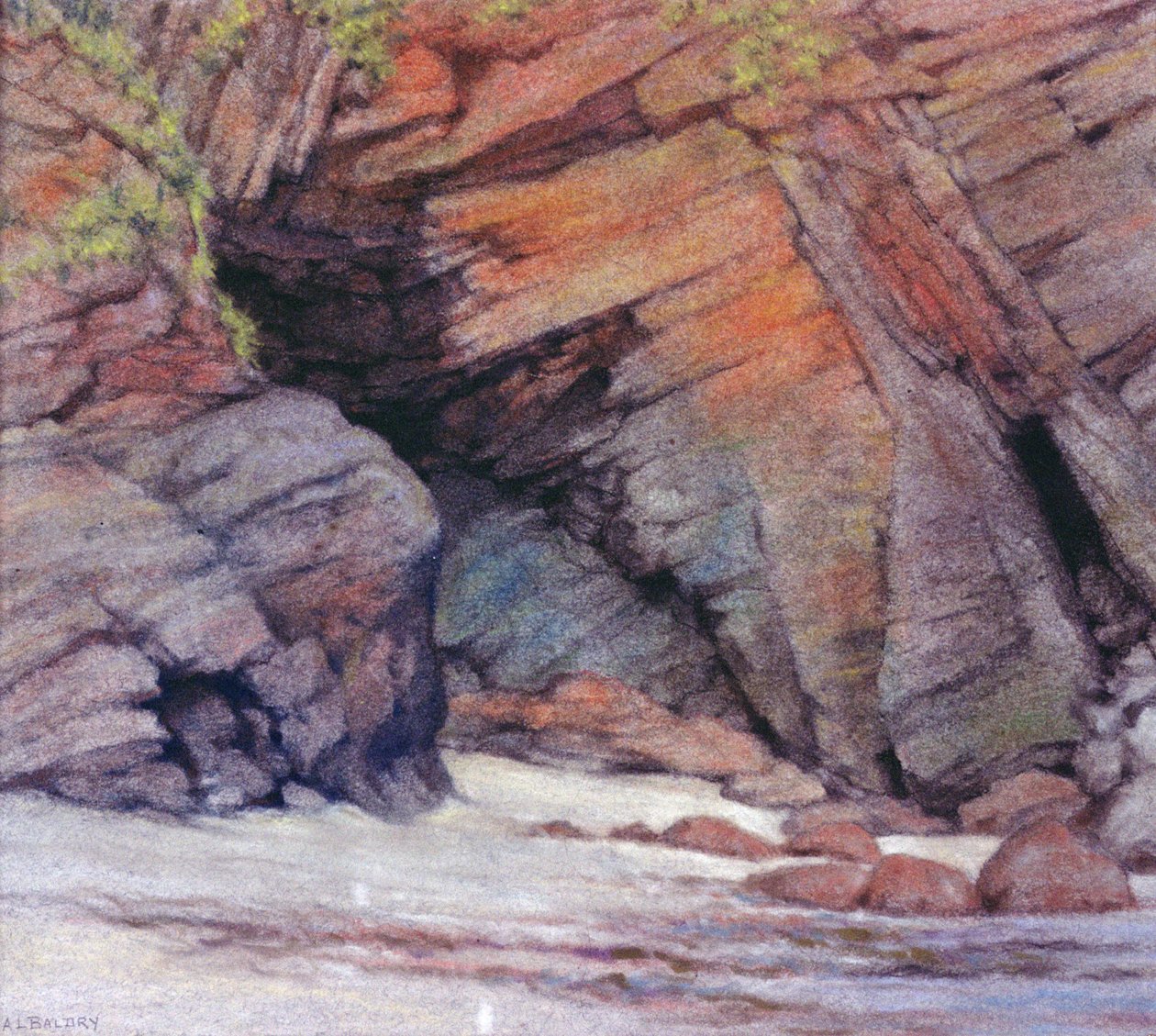 Rocks at Cadgwith, Cornwall, 1924 (pastel) af Alfred Lys Baldry