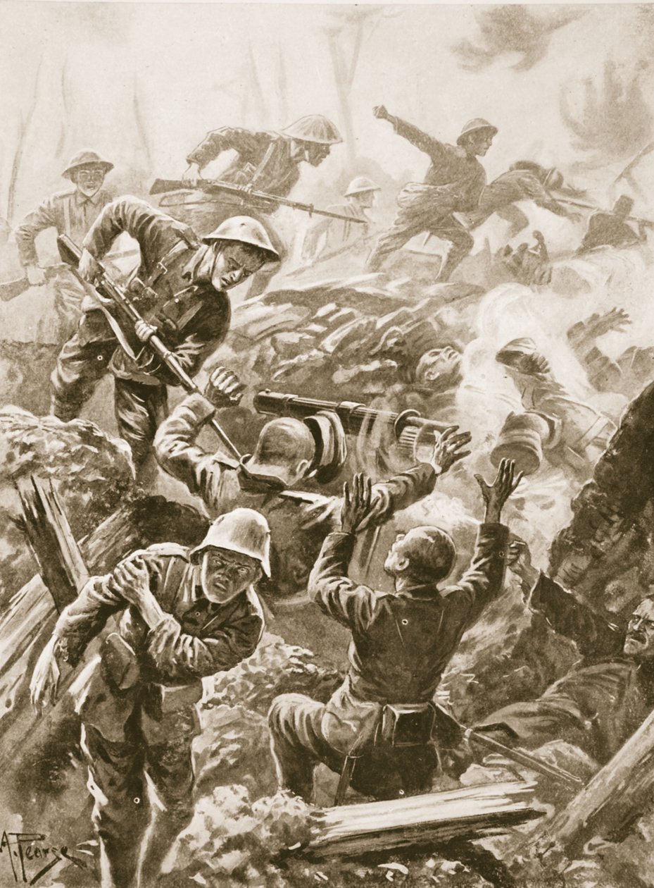 Sergent R. Downie angriber og dræber et kanonhold og erobrer kanonen. af Alfred Pearse