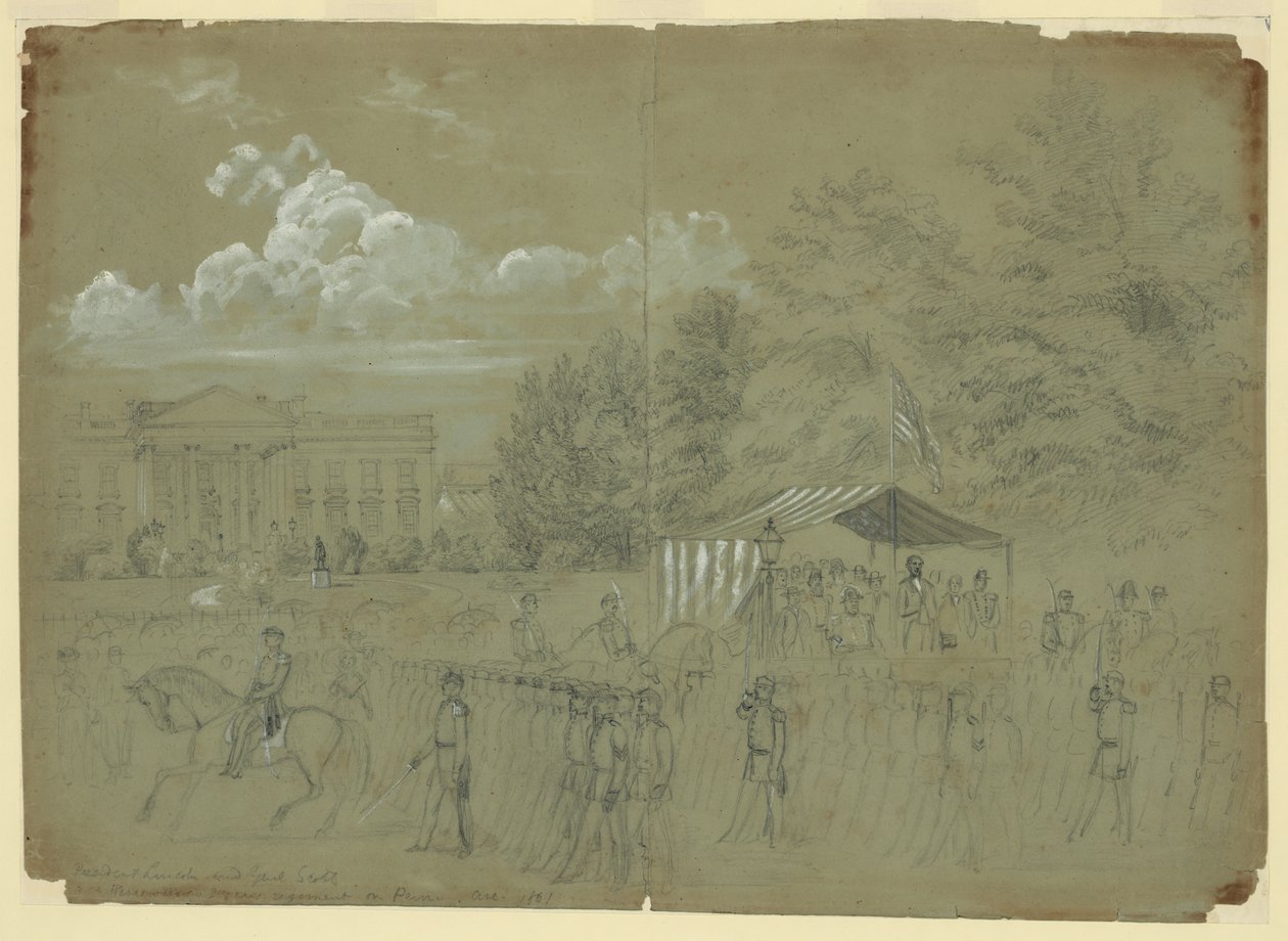 Præsident Lincoln og genl. Scott Gennemgang af 3 års regiment på Penn Ave. 1861 af Alfred Rudolph Waud