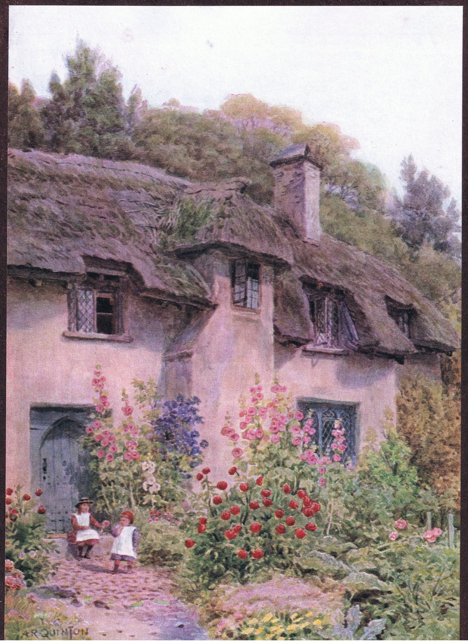 Cottage garden, Selworthy, Somerset, fra The Cottages and the Village Life of Rural England udgivet af Dent & Sons Limited, 1912 af Alfred Robert Quinton