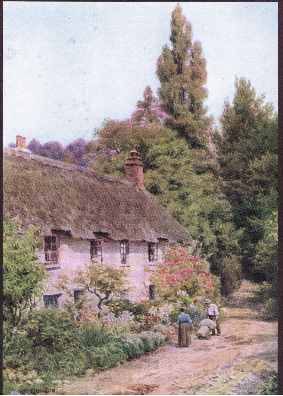 Cottages at Dunster, Somerset, fra The Cottages and the Village Life of Rural England udgivet af Dent & Sons Limited, 1912 af Alfred Robert Quinton