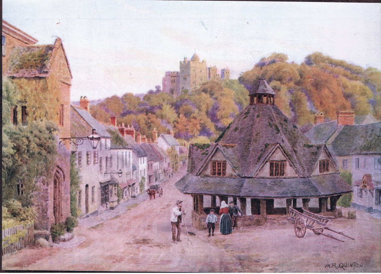 Dunster, Somerset, fra The Cottages and the Village Life of Rural England udgivet af Dent & Sons Limited, 1912 af Alfred Robert Quinton