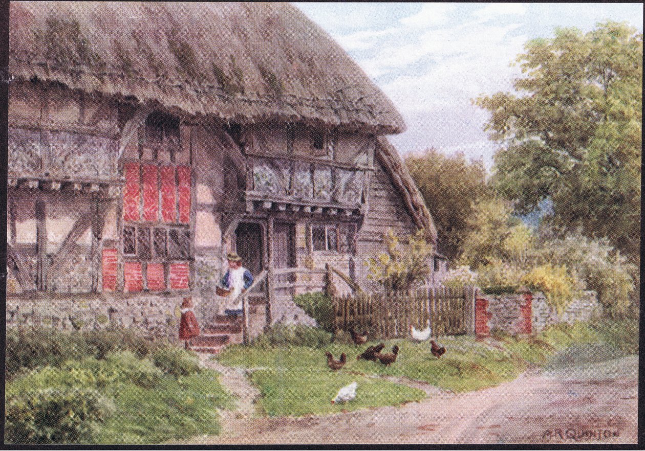 Old Cottage, Bignor, Sussex, fra The Cottages and the Village Life of Rural England udgivet af Dent & Sons Limited, 1912 af Alfred Robert Quinton