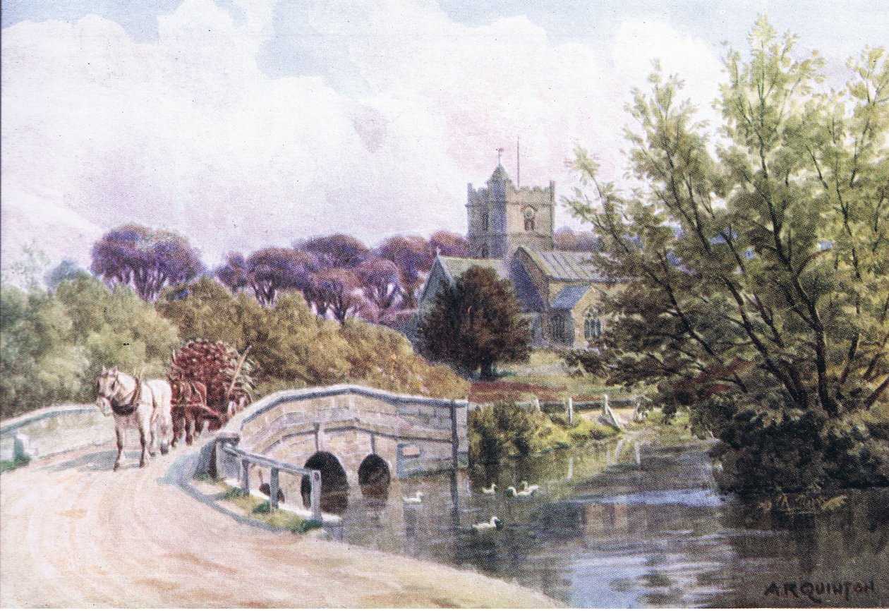 The Bridge, Coombe Bissett, Nr Salisbury, fra The Cottages and the Village Life of Rural England udgivet af Dent & Sons Limited, 1912 af Alfred Robert Quinton