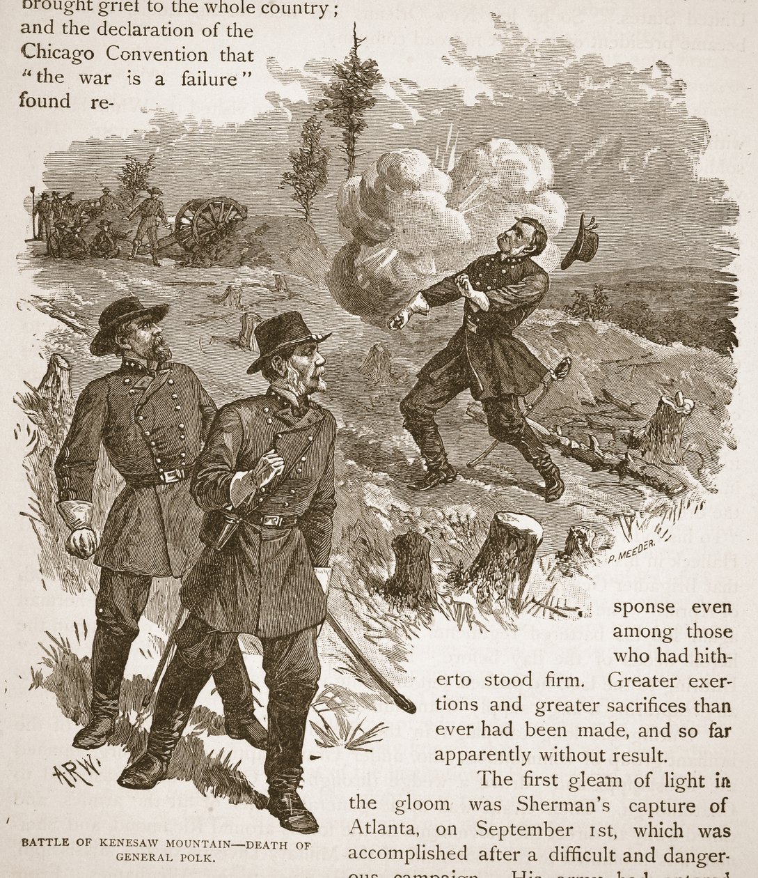 Battle of Kenesaw Mountain - Death of General Polk, fra en bogpub. 1896 af Alfred Rudolph Waud