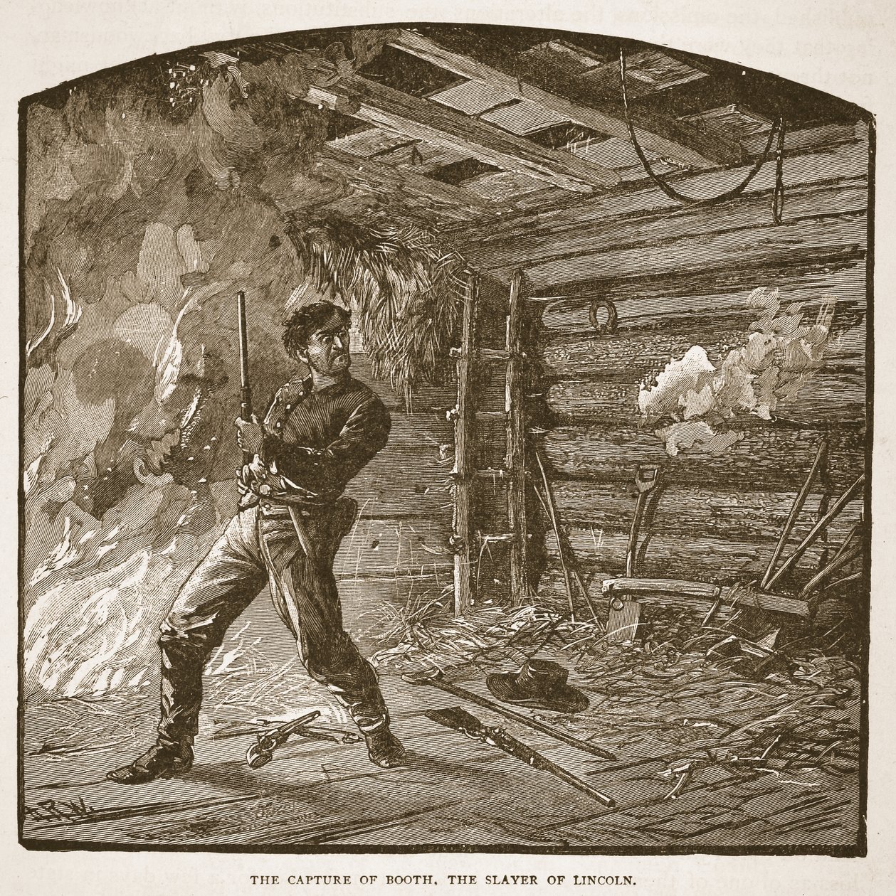 The Capture of Booth, the Slayer of Lincoln, fra en bogpub. 1896 af Alfred Rudolph Waud