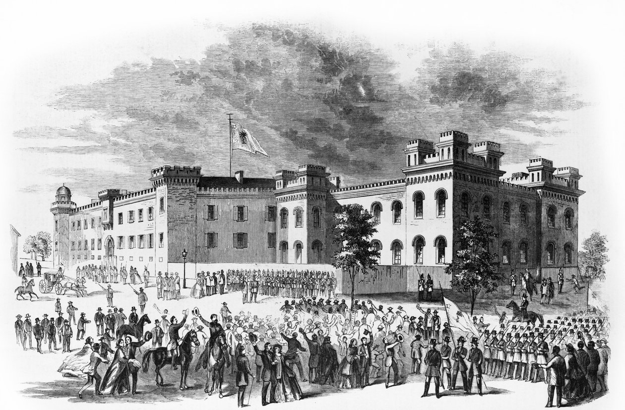 South Carolina State Arsenal i Charleston, South Carolina, bevogtet af paraderende afdelinger af Washington Light Infantry, 1860 af Alfred Rudolph Waud