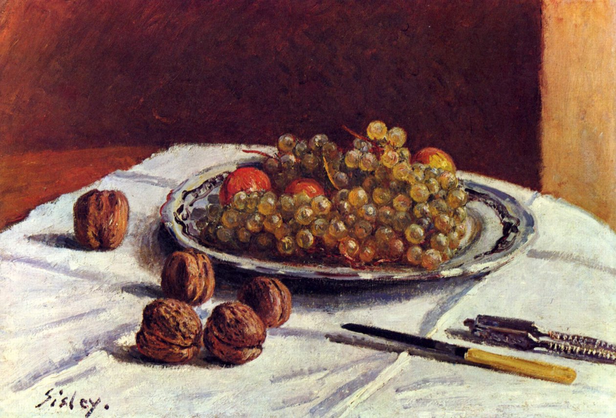  Stilleben, druer og nødder af Alfred Sisley
