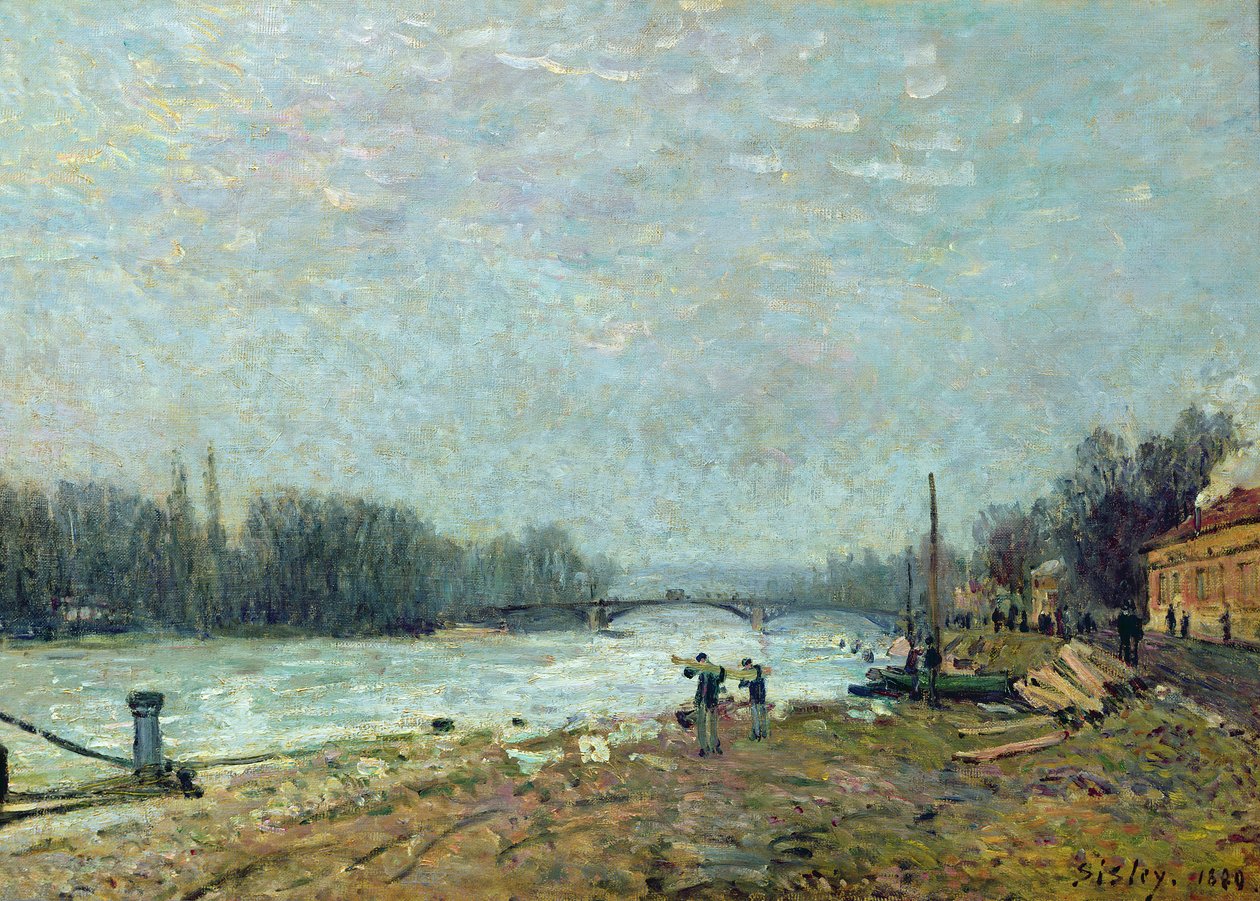 Efter tøen, Seinen ved Suresnes-broen, 1880 af Alfred Sisley