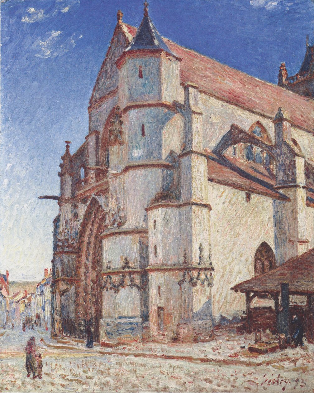 Moret -kirken ved daggry af Alfred Sisley
