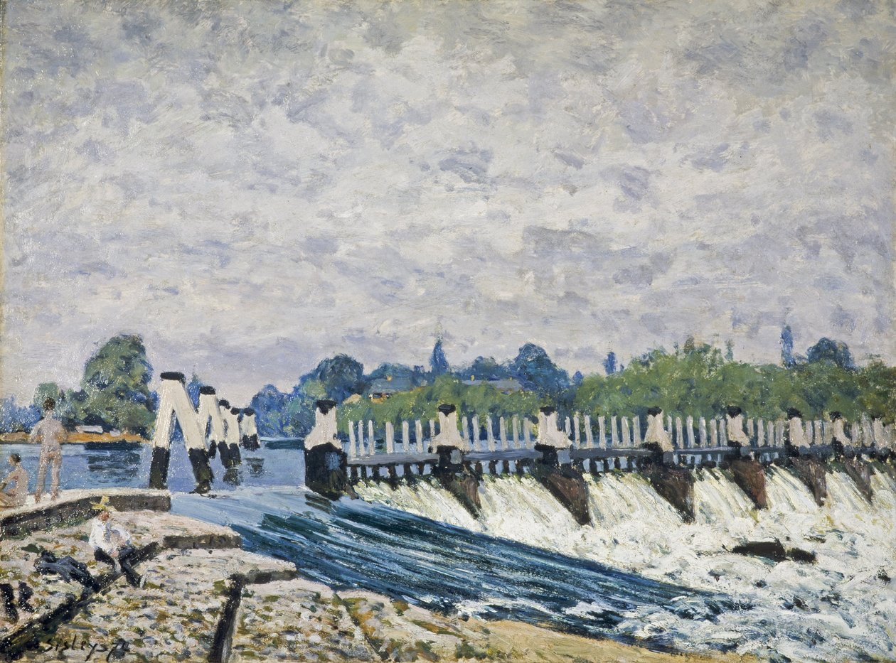 Molesey Weir, Hampton Court af Alfred Sisley