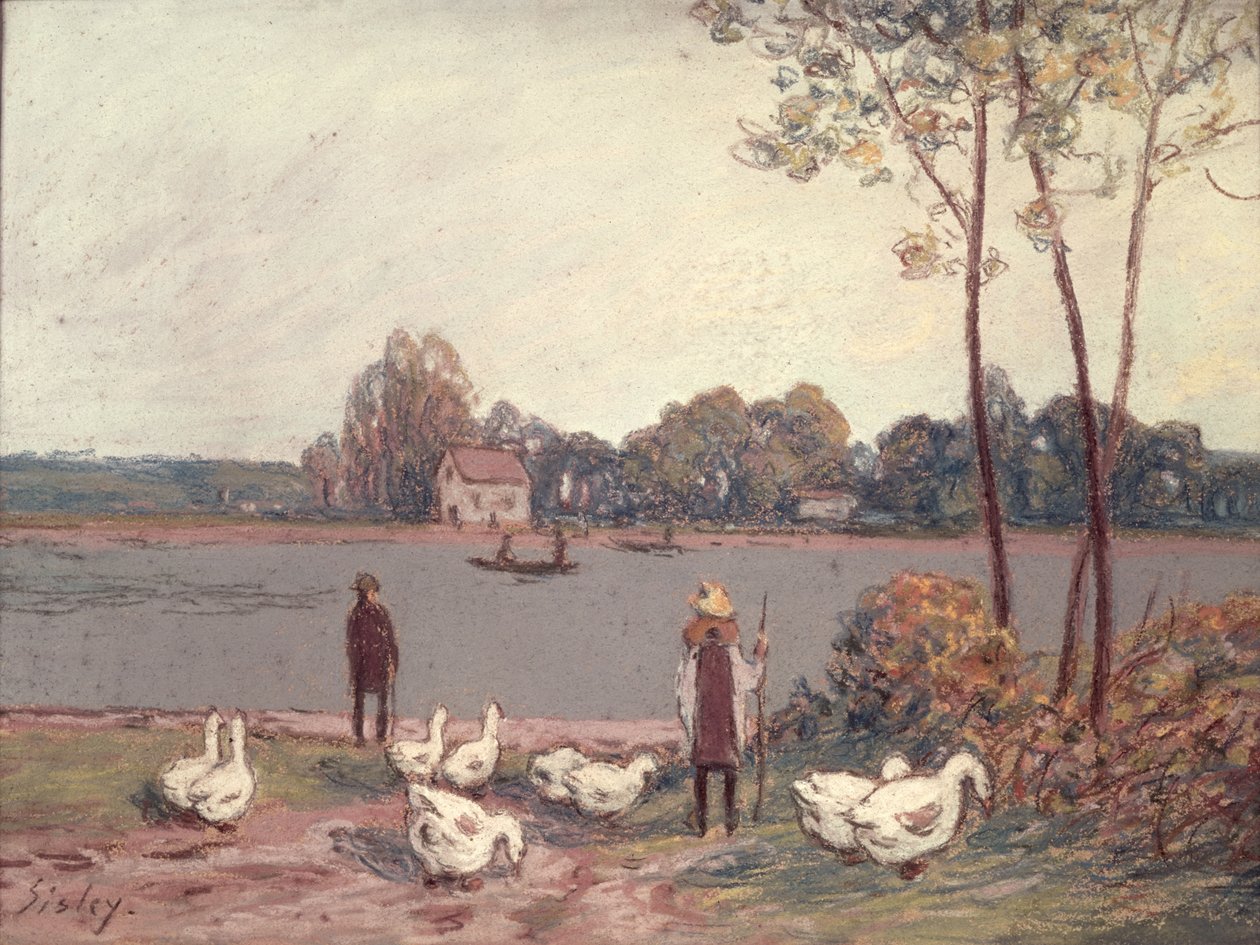On the Banks of the Loing (pastel på papir) af Alfred Sisley