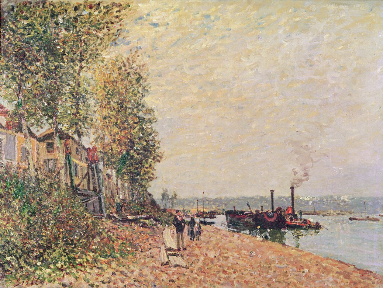 Dampbåde på Loing ved Saint-Mammes, 1877 af Alfred Sisley
