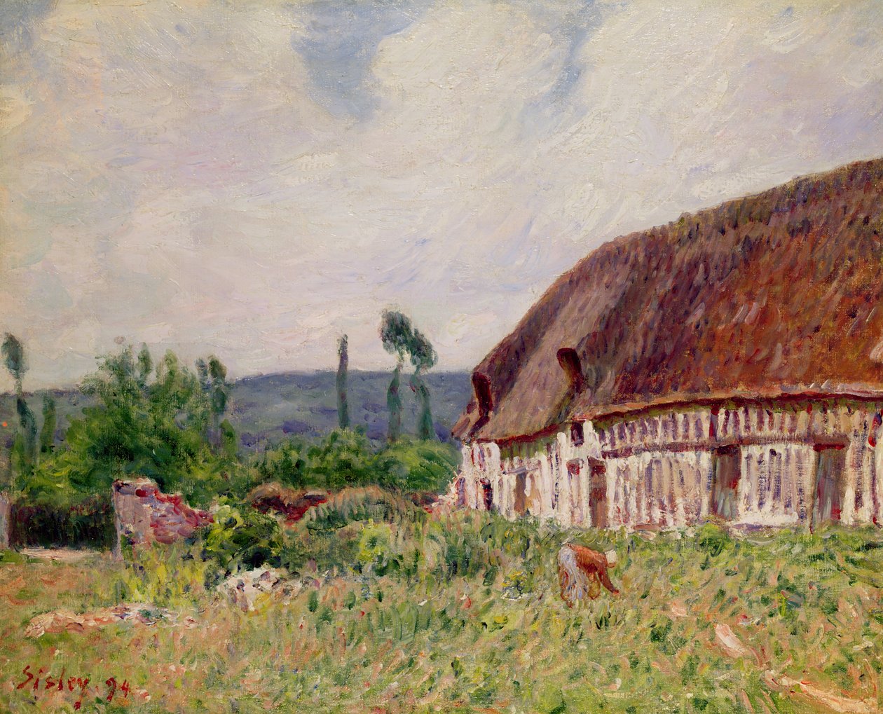 Stråtækt sommerhus i Normandiet, 1894 af Alfred Sisley