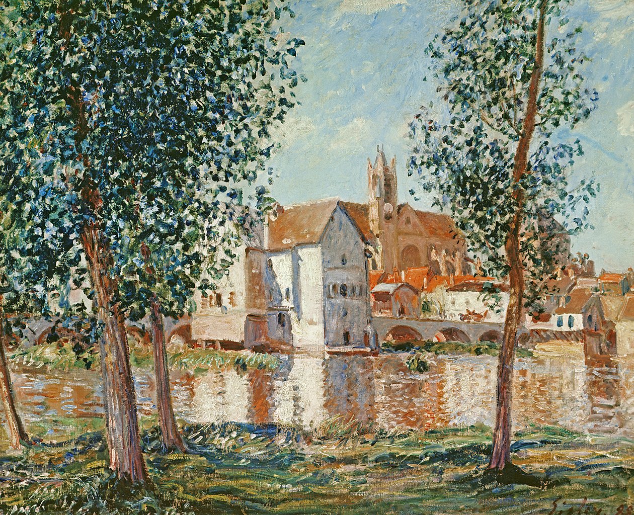The Loing at Moret, september morgen af Alfred Sisley