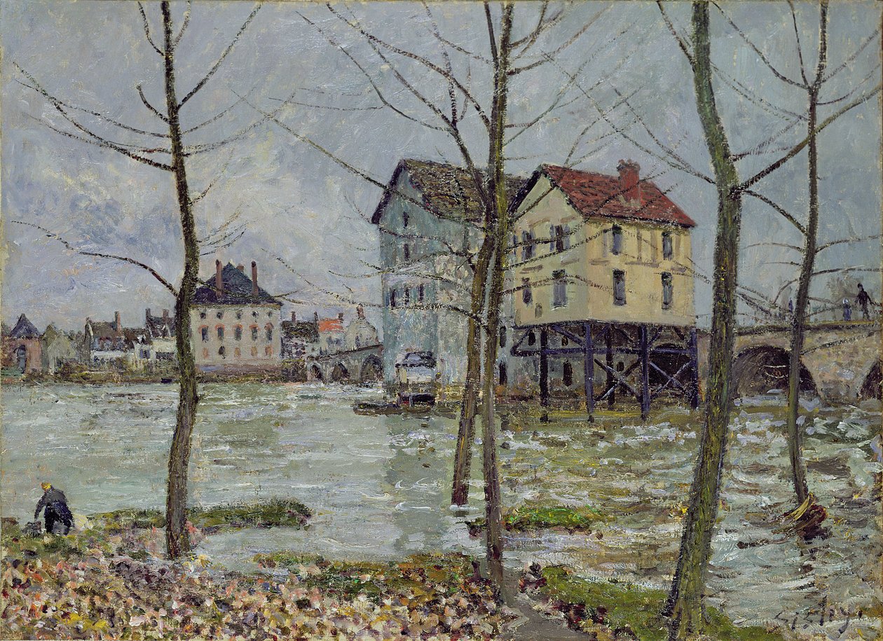 Møllerne i Moret-sur-Loing, vinter, 1890 af Alfred Sisley