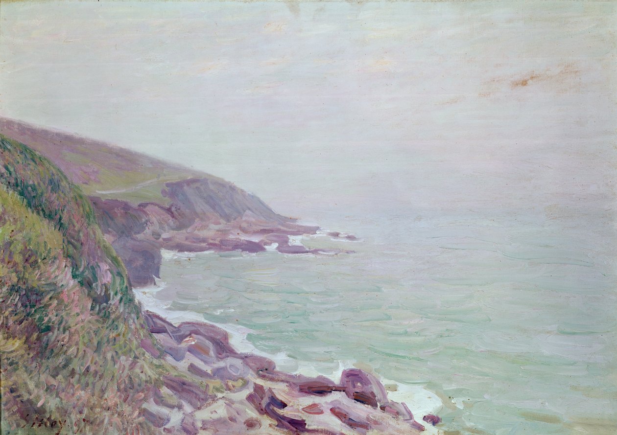 Den walisiske kystlinje, tåget morgen, 1897 af Alfred Sisley