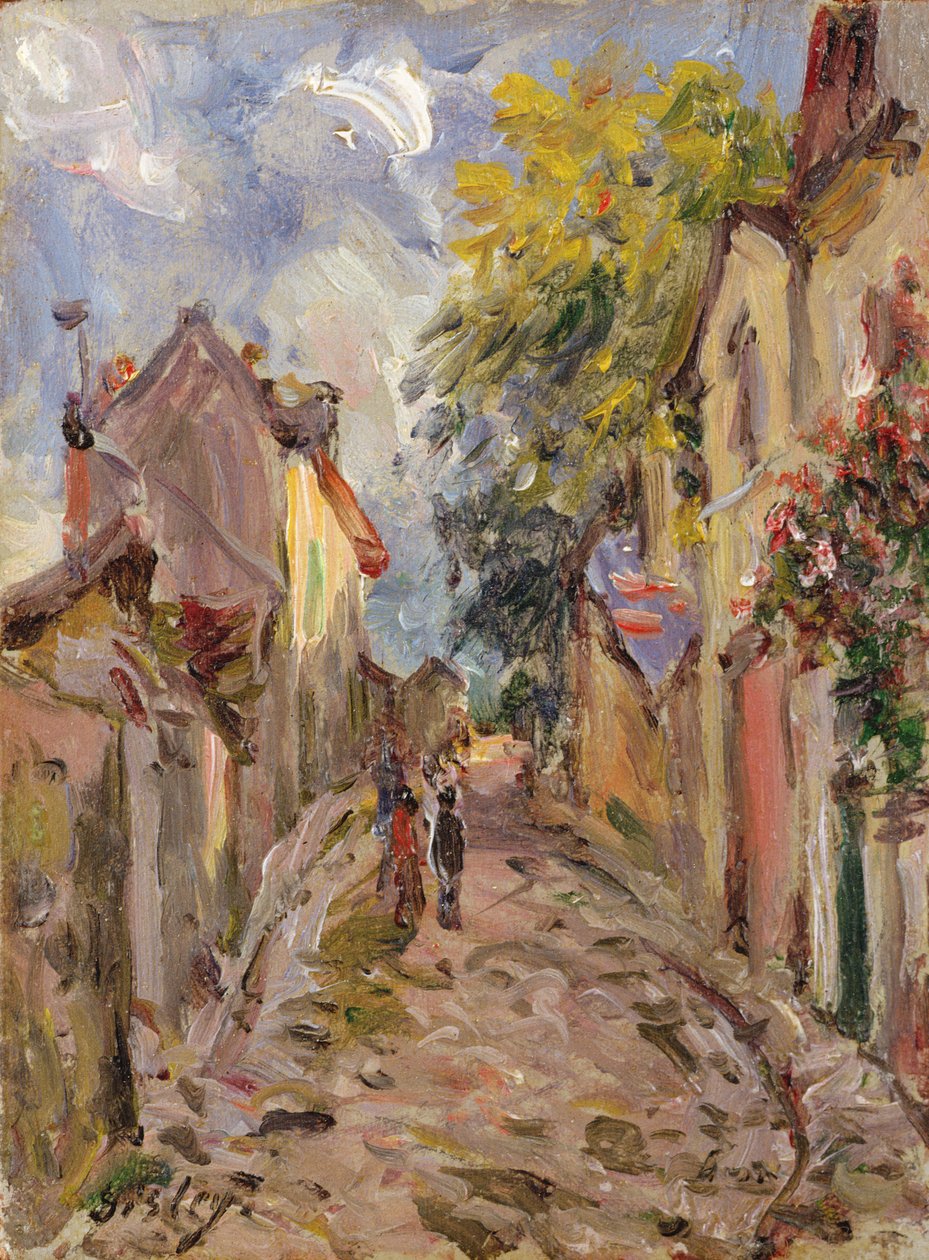Village Street Scene (panel) af Alfred Sisley