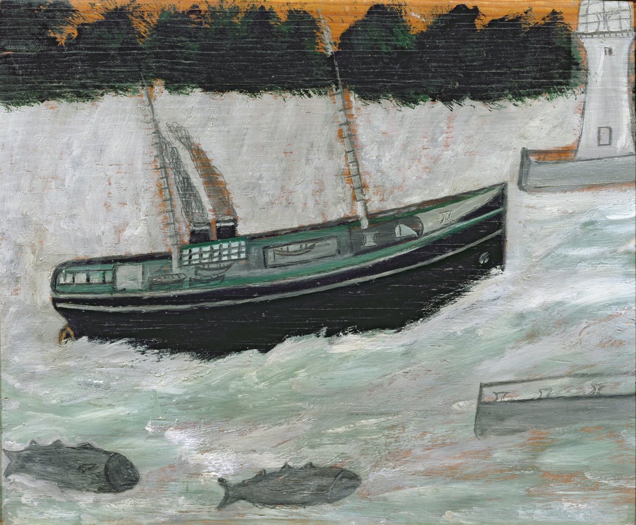 Fyr med trawler og fisk af Alfred Wallis