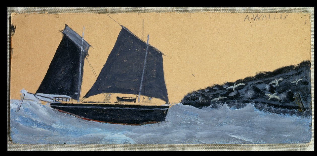 Sejlads ud for St. Ives (olie på kort lagt ombord) af Alfred Wallis