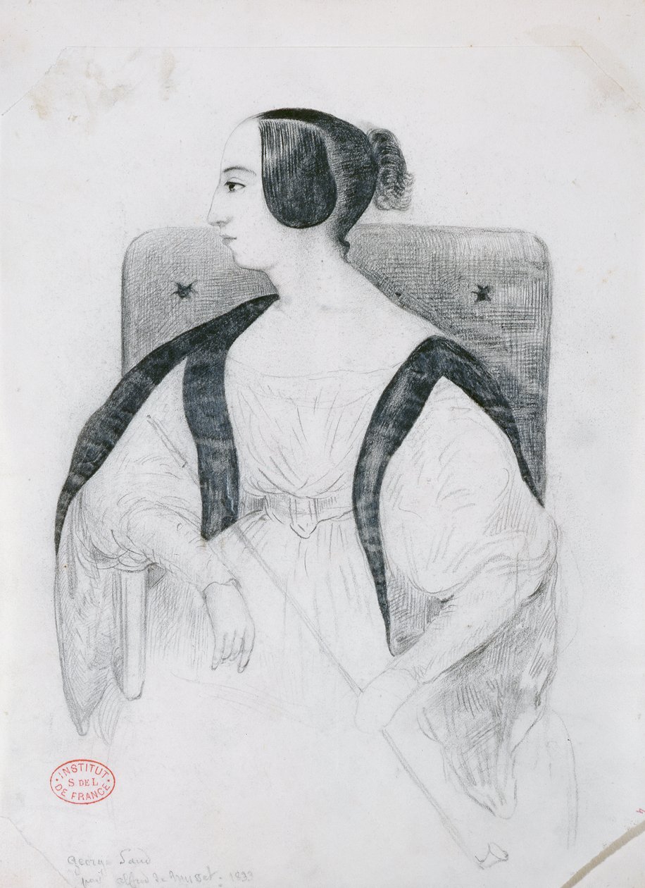 George Sand (1804-76) Siddende i en lænestol, 1833 af Alfred de Musset