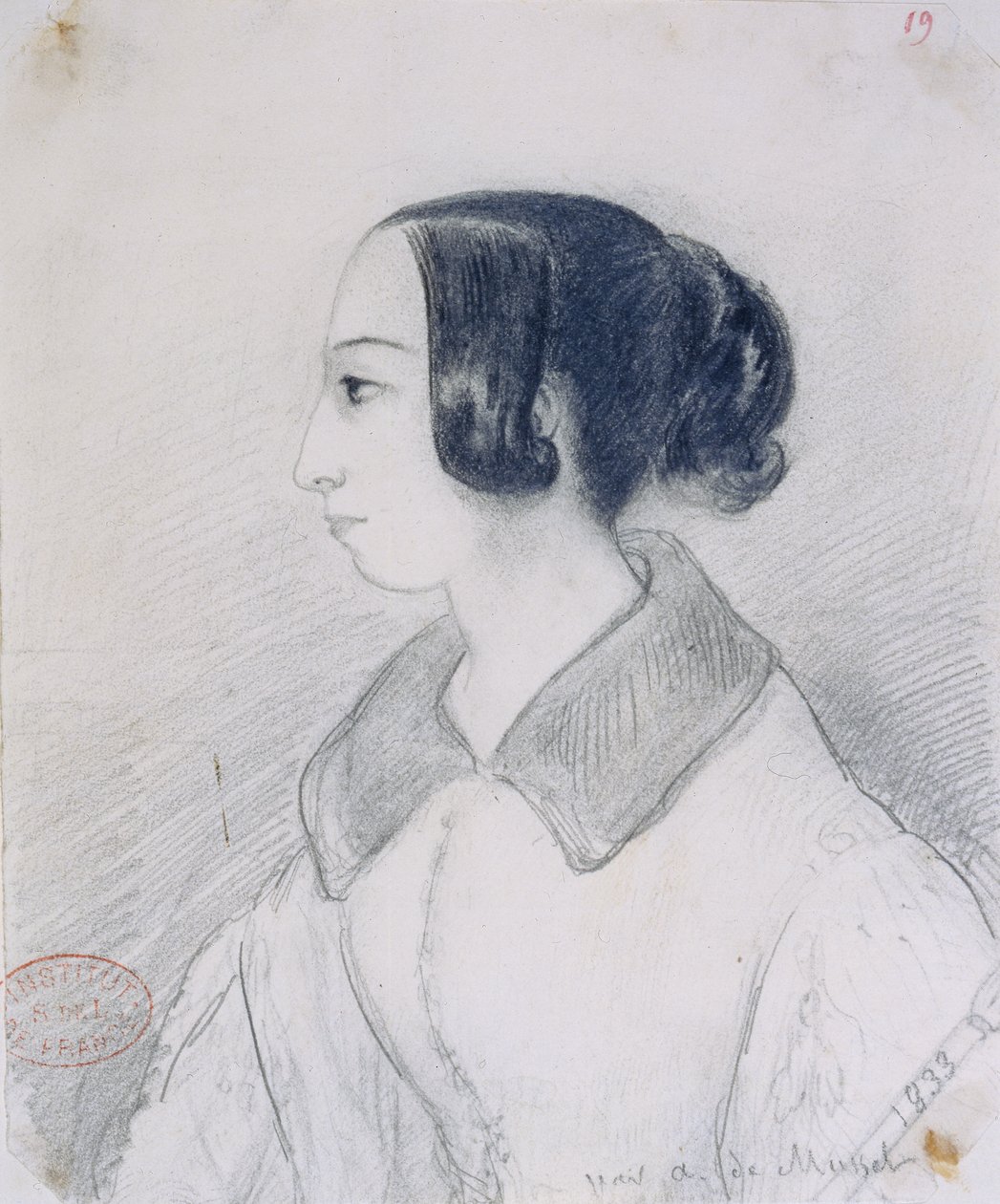 George Sand (1804-76) i profil, 1833 af Alfred de Musset