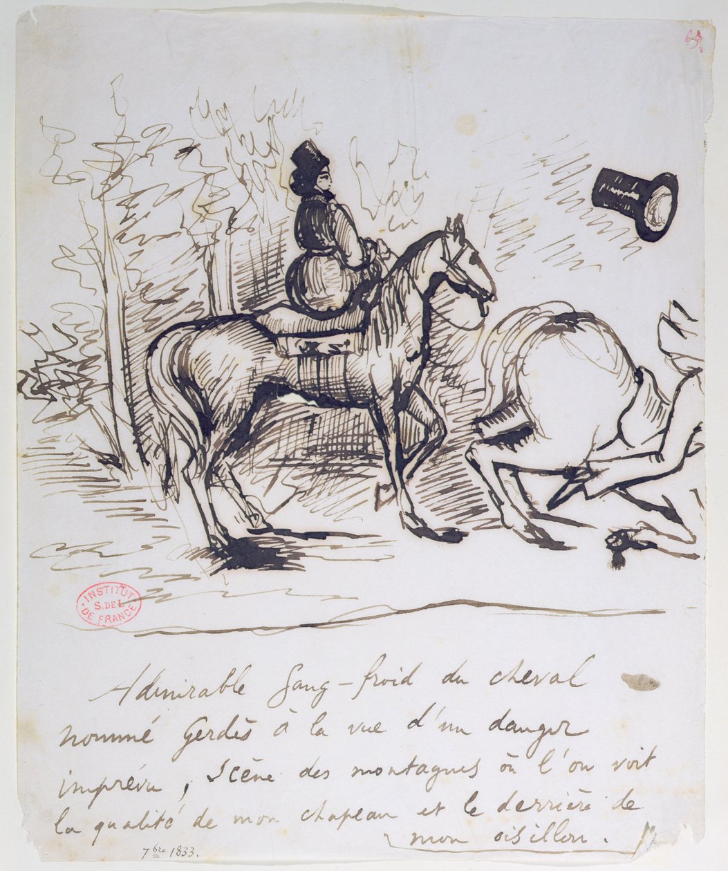 George Sands hest viser sangfroid bag den snublehest af Alfred de Musset (1810-57), september 1833 af Alfred de Musset