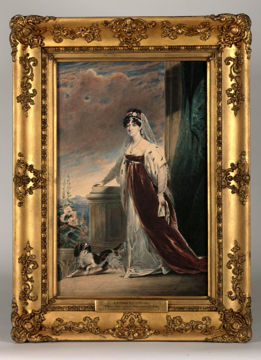 Portræt af Lady Eleanor Egerton, ca. 1820 (wc og kropsfarve på papir) (se 328879 for par) af Alfred Edward Chalon
