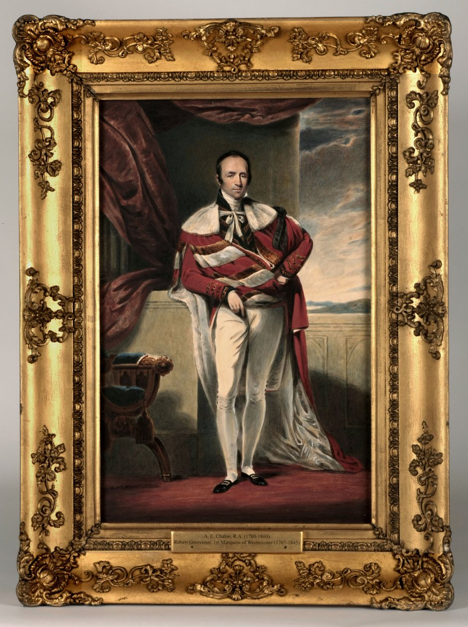 Portræt af Robert Grosvenor, 2. jarl Grosvenor, ca. 1820 (wc og kropsfarve på papir) (se 328881 for par) af Alfred Edward Chalon
