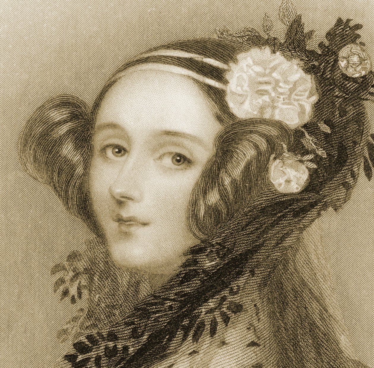 Sepia-portræt af Augusta Ada King (1815 - 1852), grevinde af Lovelace. af Alfred Edward Chalon