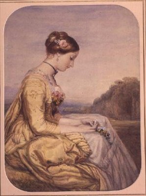 AB0100 Siddende dame i gul kjole (akvarel) af Alfred Edward Chalon