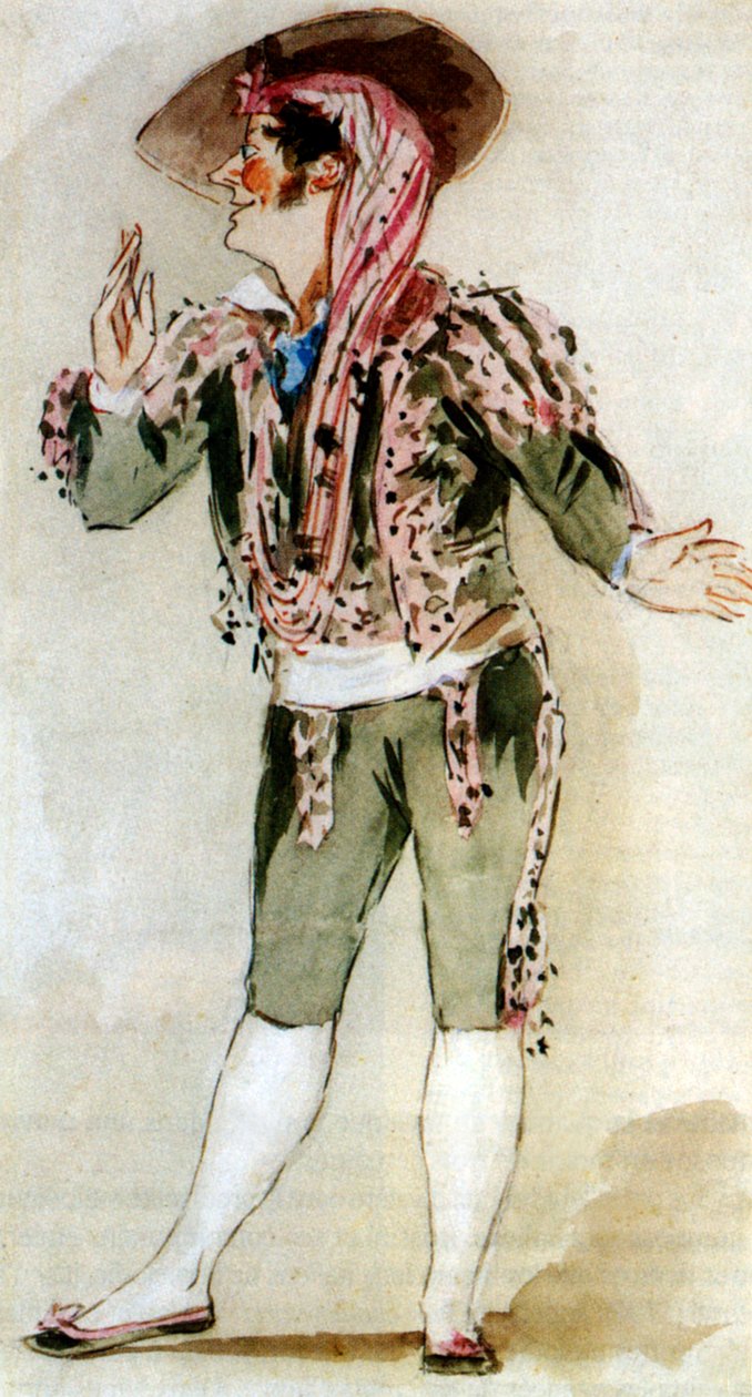 Carlo Zucchelli (1793-1879) italiensk bas, som Figaro i operaen "Barberen i Sevilla" af Gioacchino Rossini, akvarel af Alfred Edward Chalon