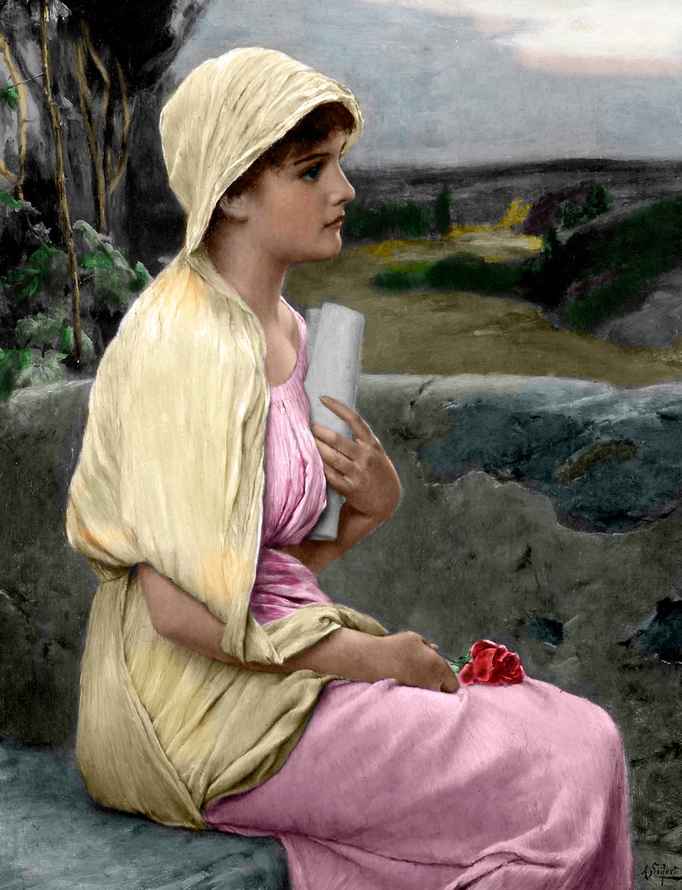 Portræt af Hypatia af Alexandria (370-415) matematiker og filosof efter et maleri af Alfred Seifert (1850-1901) (alexandrinsk græsk neoplatonistisk filosof Hypatia) Privat samling af Alfred (after) Seifert