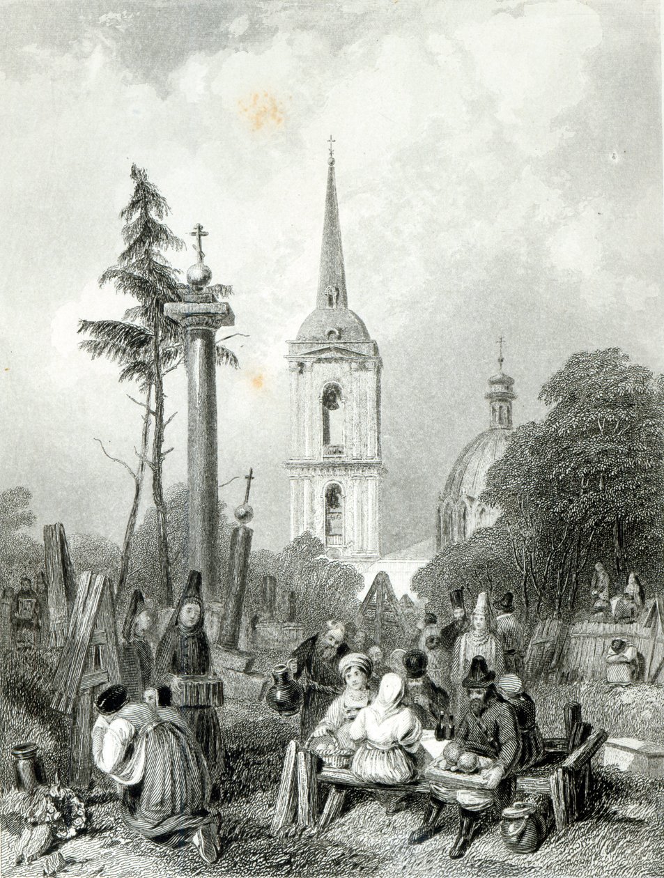 Smolensko-kirkens kirkegård, graveret af E.Smith af Alfred (after) Vickers