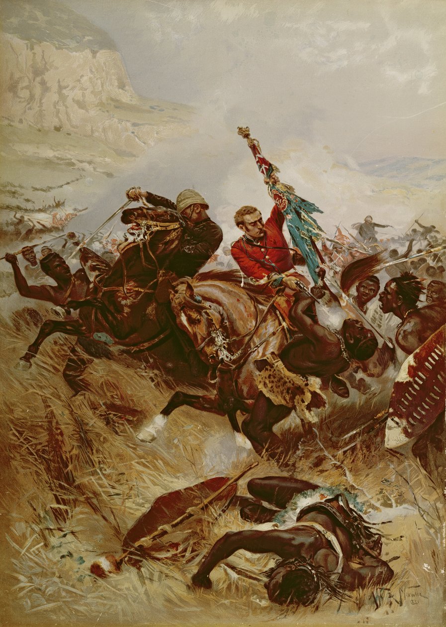 Løjtnanterne Nelville og Coghill redder farverne, 1881 (oleograf) af Alfred A.B. de Neauville