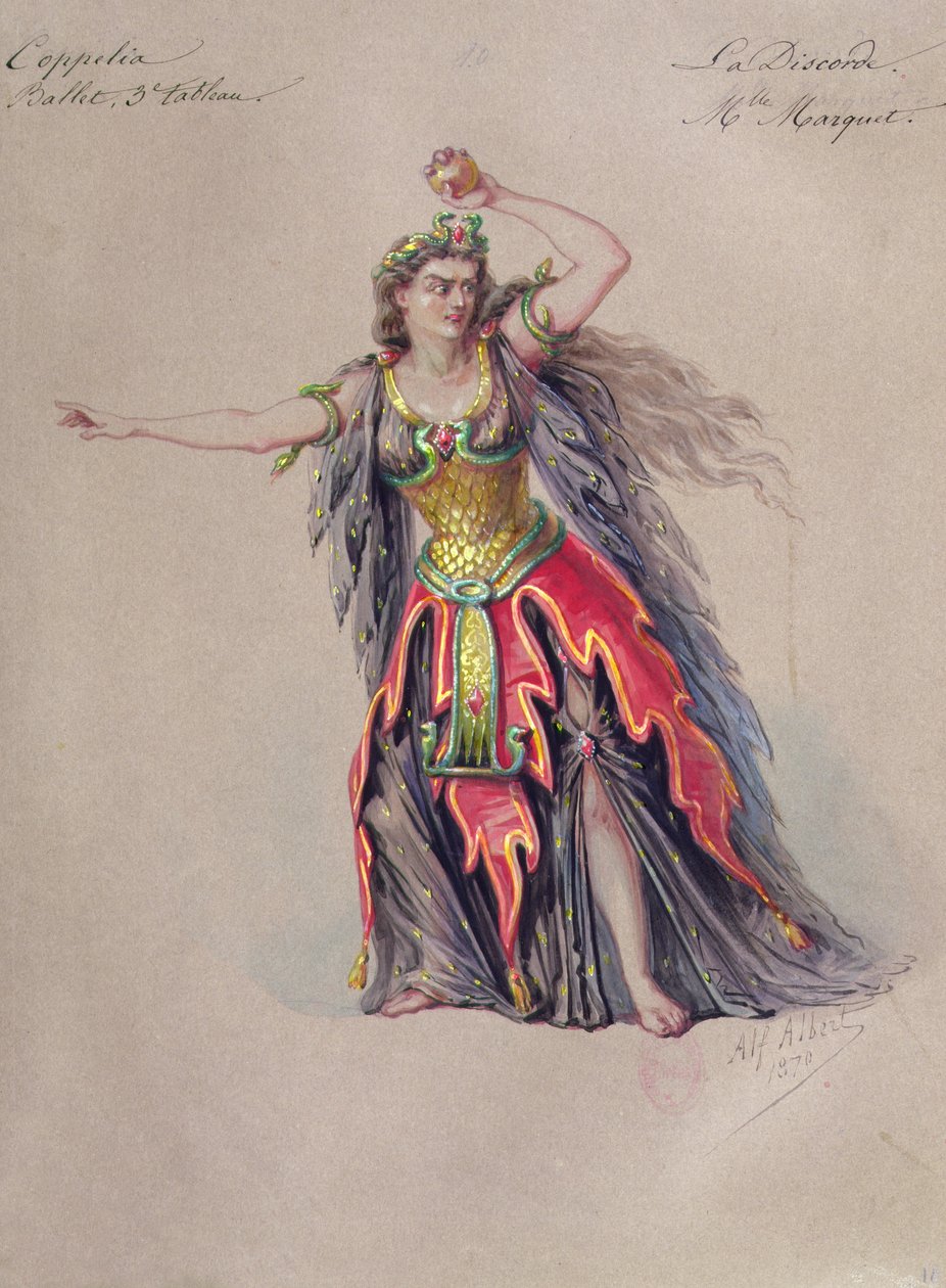 Kostume til disharmoni i balletten "Coppelia" af Leo Delibes (1836-91) af Alfred Albert