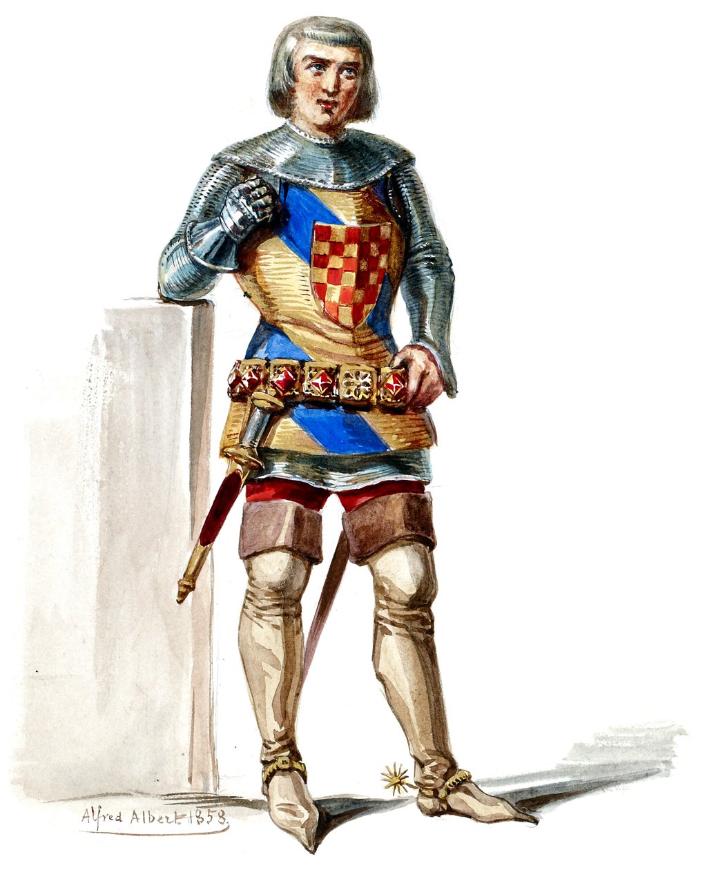 Halévy - La magicienne - kostumemodeller af Alfred Albert - 16. Comte de Poitou, 1. kostume, M. Belval (retoucheret) af Alfred Albert