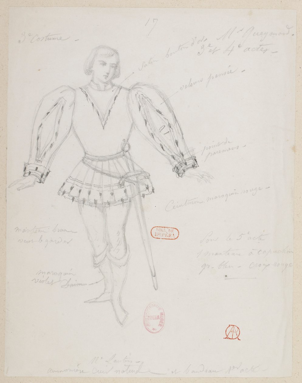 Halévy - La magicienne - kostumemodeller af Alfred Albert - 17 (Réné), M. Gueymard, 3. kostume, 3. og 4. akt af Alfred Albert