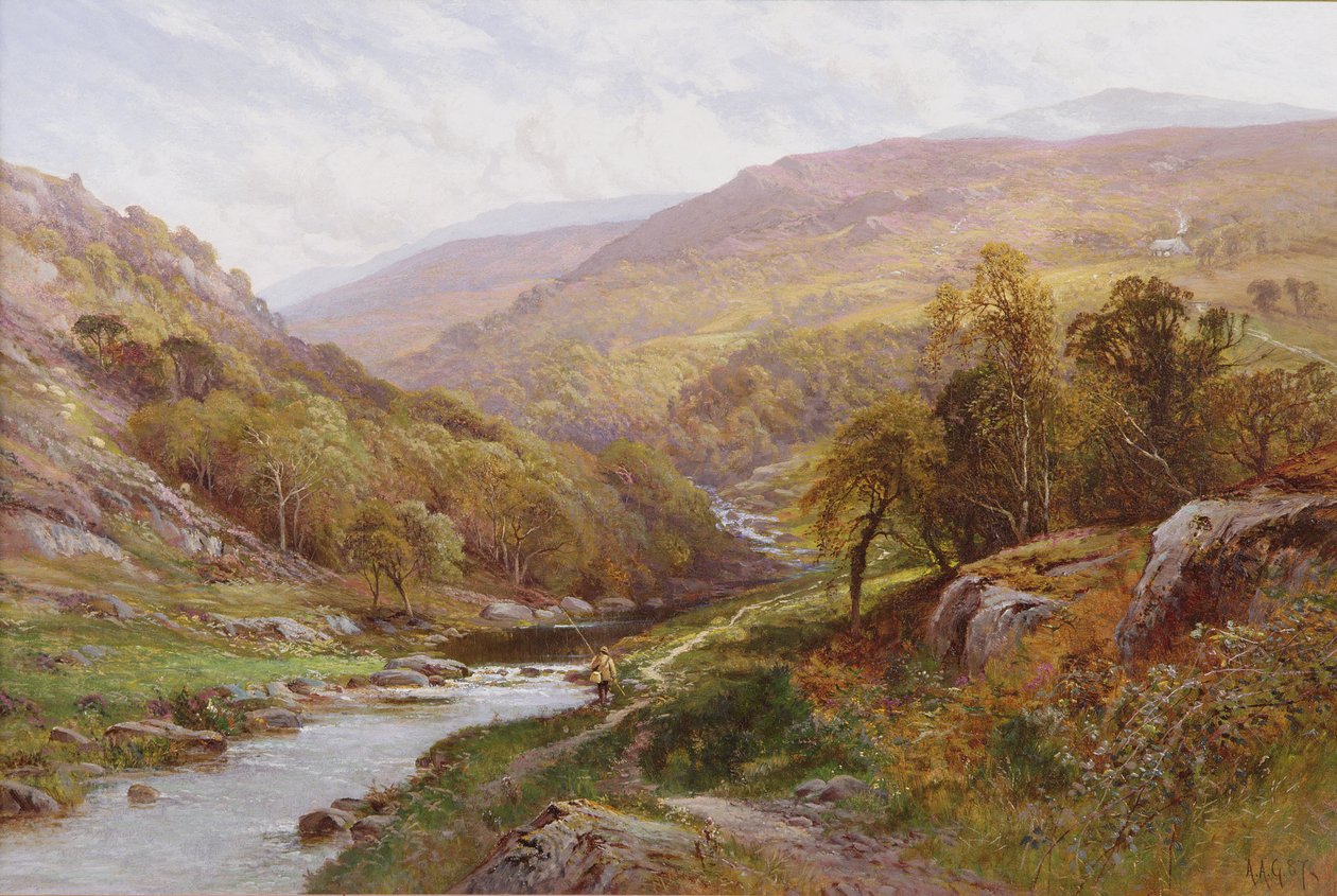En fisker ved en højlandsstrøm af Alfred Augustus Glendening