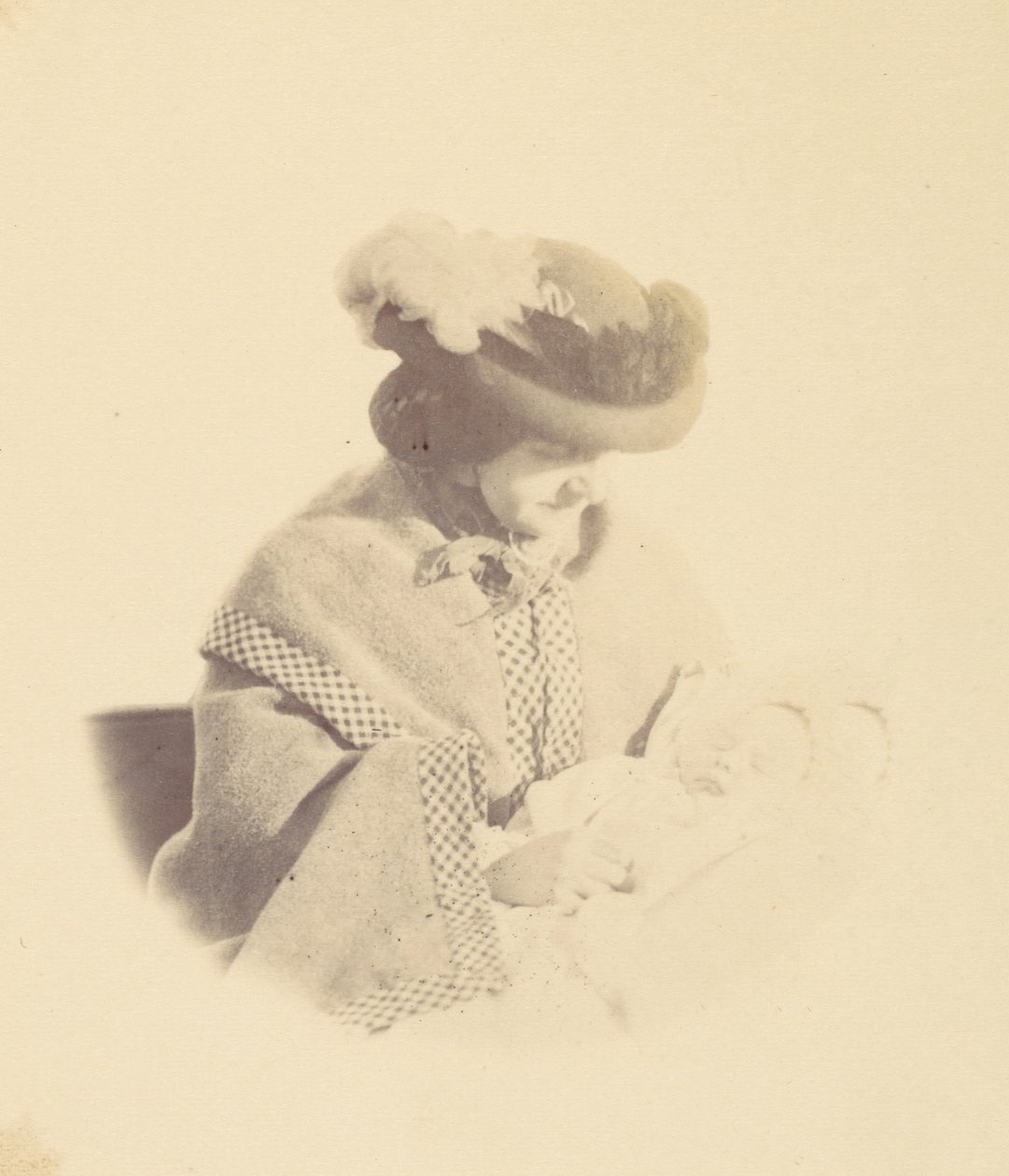 [Vignetteret portræt, kvinde, der holder en baby], 1850