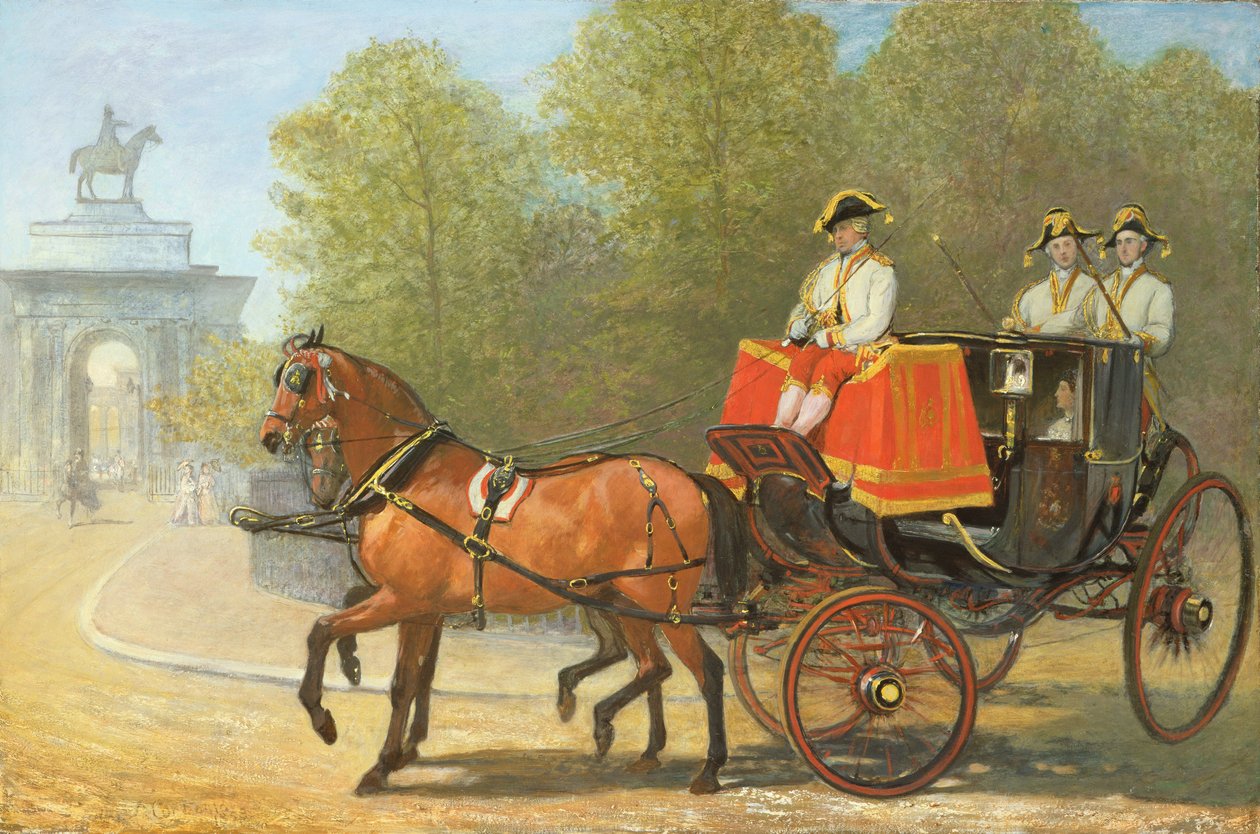 Vender tilbage fra Hendes Majestæts tegnestue, Hyde Park Corner, 1853 af Alfred Chantrey Corbould