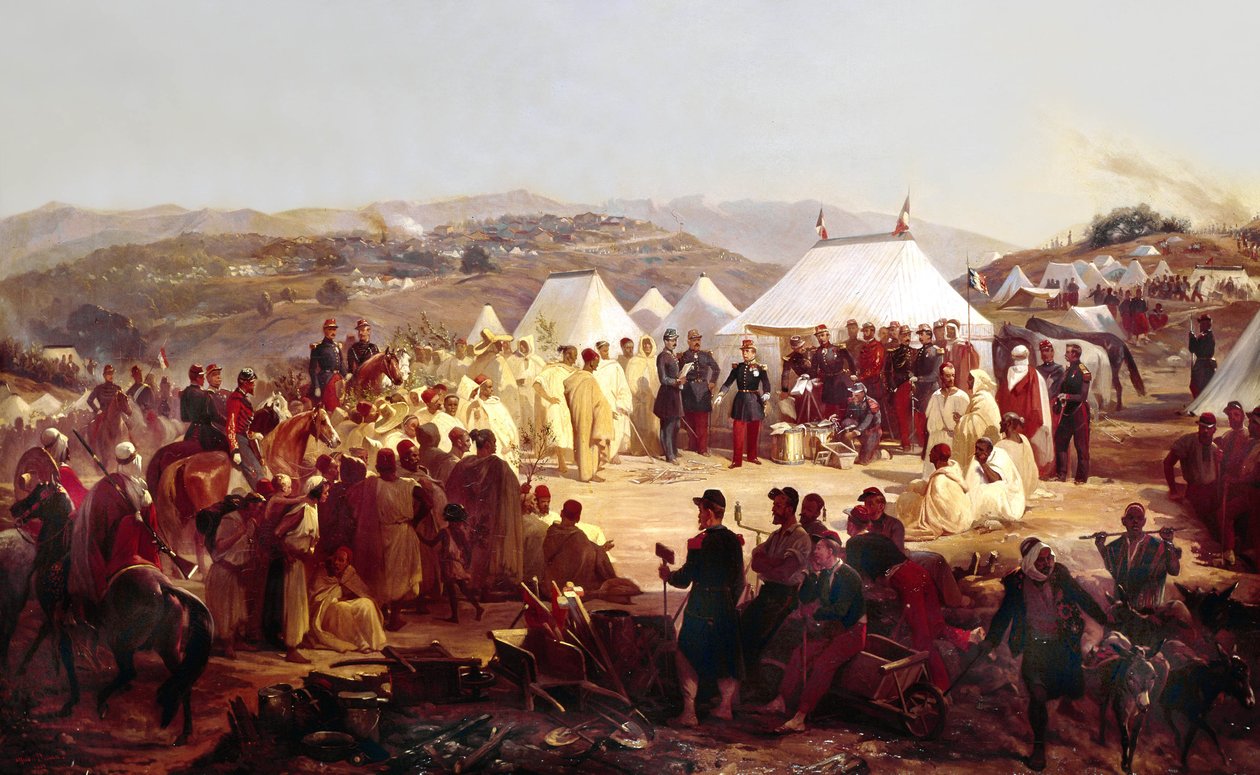 Erobring af Algeriet: overgivelse af Beni Raten-stammen fra Kabylien til den franske marskal Randon (1795-1871) i 1854 af Alfred Charles Ferdinand Decaen