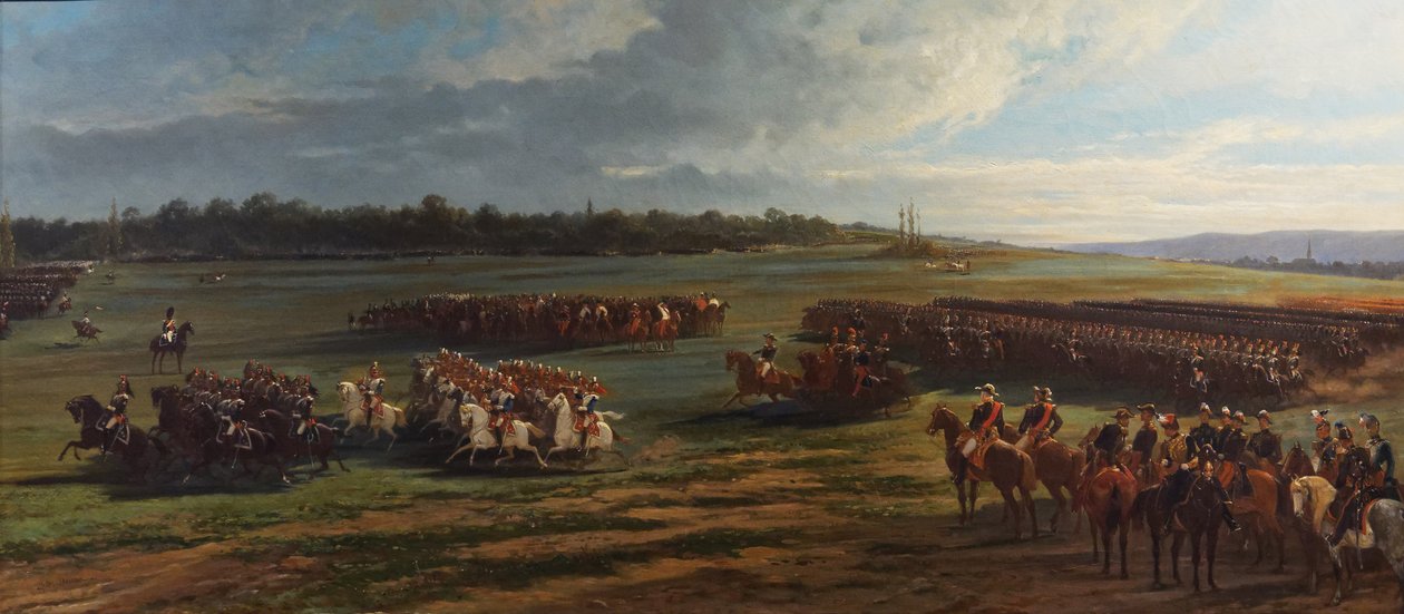 Gennemgang af kavaleriafdelingen af Longchamp-garden af Napoleon III og Francois Joseph I af Østrig, 25. oktober 1867 af Alfred Charles Ferdinand Decaen