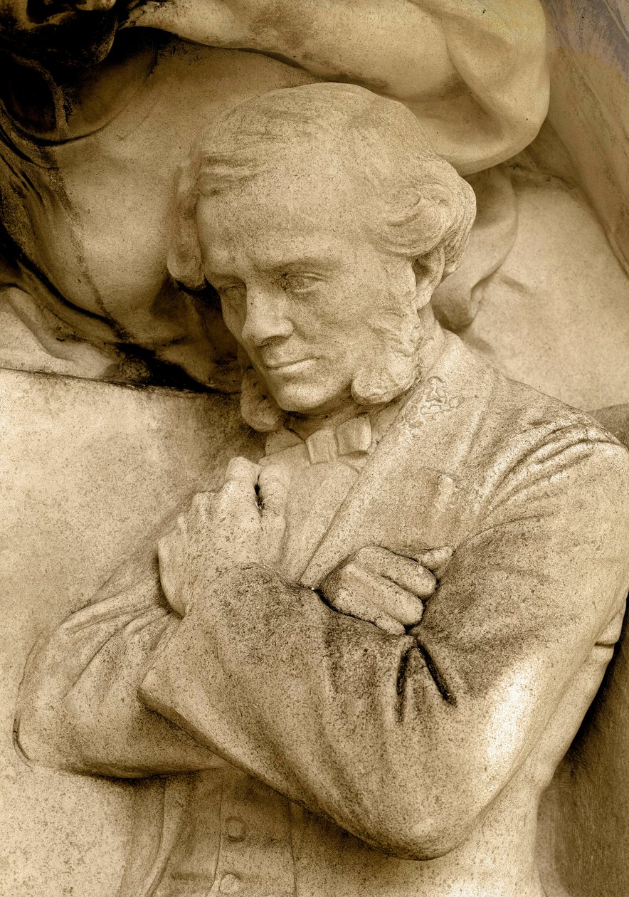 Detalje af en skulptur forestillende komponisten Cesar Franck (1822-1890), Square S. Rousseau, Paris af Alfred Charles Lenoir
