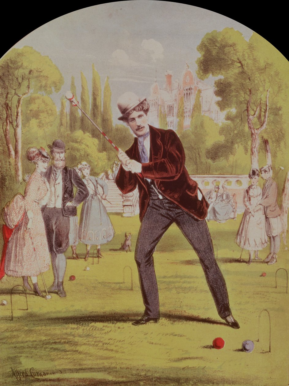 Omslag til noder til Croquet: Tempo Schottische af Lawreen og Davis, 1870 farve litografi af Alfred Concanen