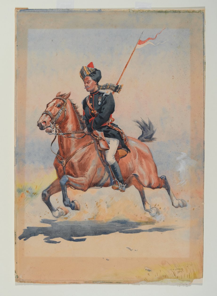 En Jat Sowar fra det 6. kavaleri monteret, galopperende, med slynget lanse af Alfred Crowdy Lovett