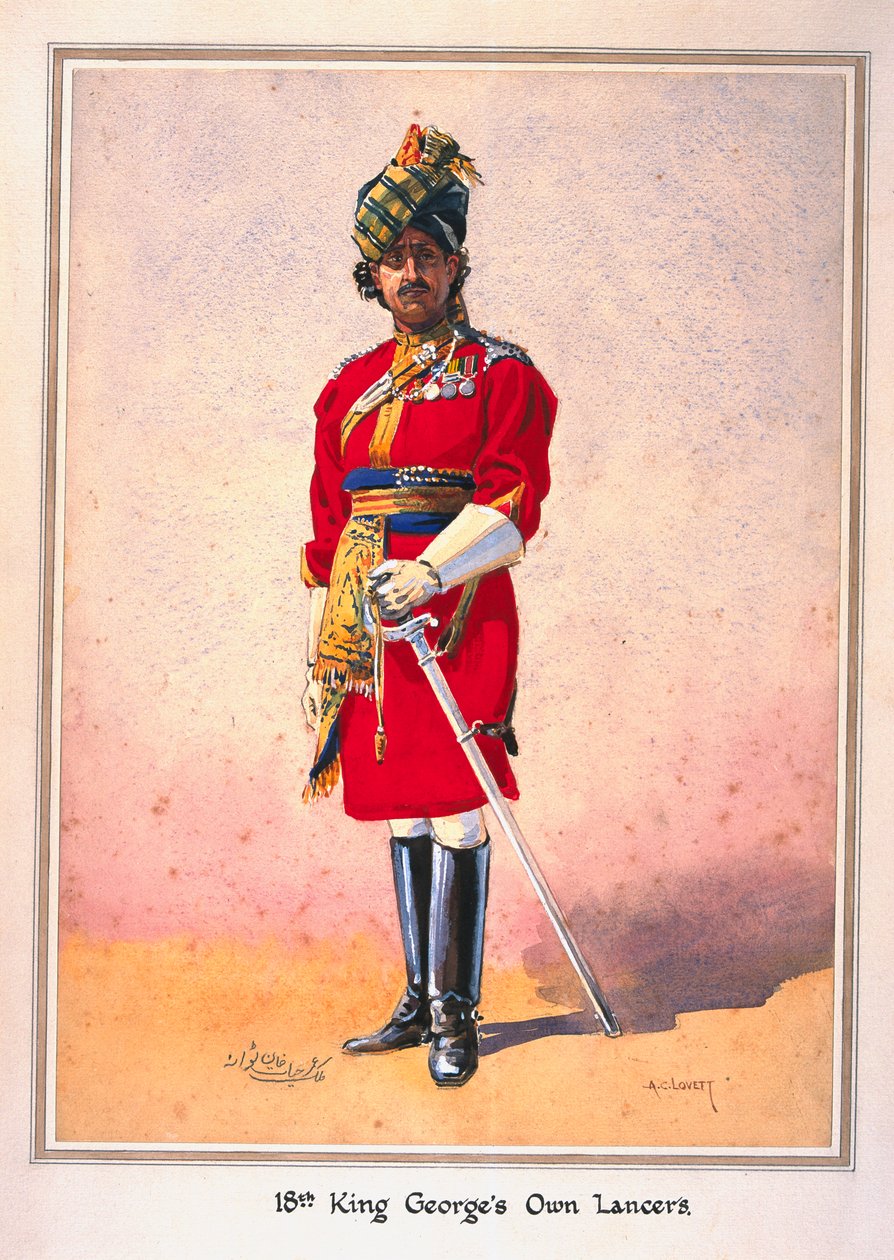 Æresløjtnant Hon Malik Umar Hayat Khan, CIE, Tiwana of Ahahpur (Punjabi Musalman) illustration til "Armies of India" af major G.F. MacMunn, udgivet i 1911, 1910 af Alfred Crowdy Lovett
