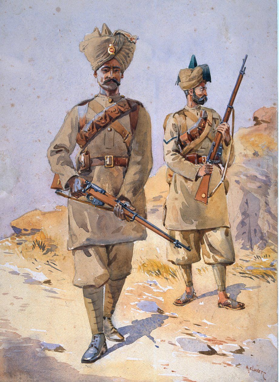Soldater fra den 30. Punjabis, Awan og den 20. hertug af Cambridges eget infanteri, illustration til 