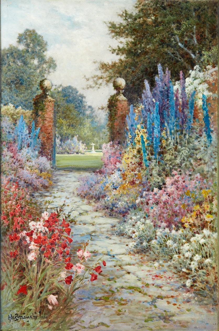 The Herbaceous Border (olie på lærred) af Alfred De Junior Breanski